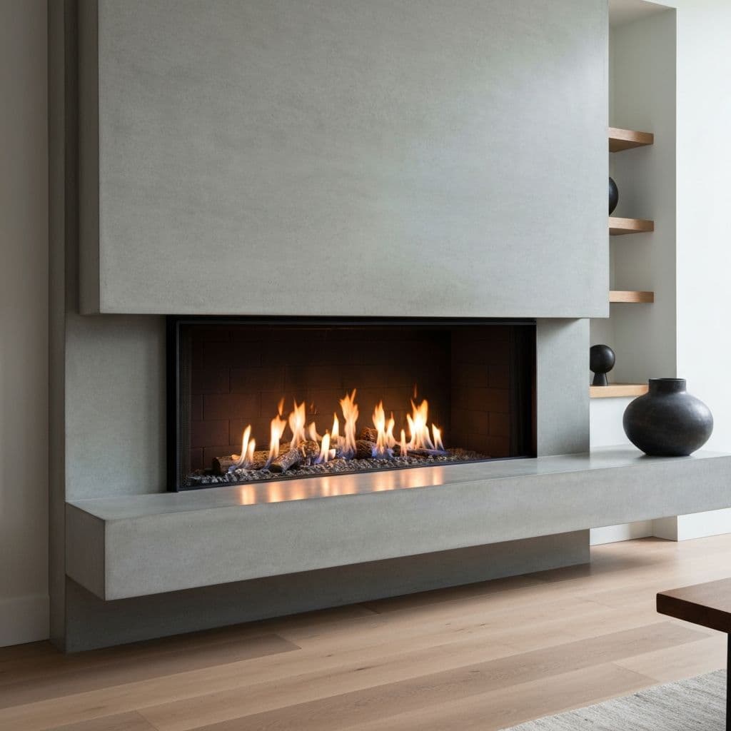 Custom concrete fireplace hearth and surround